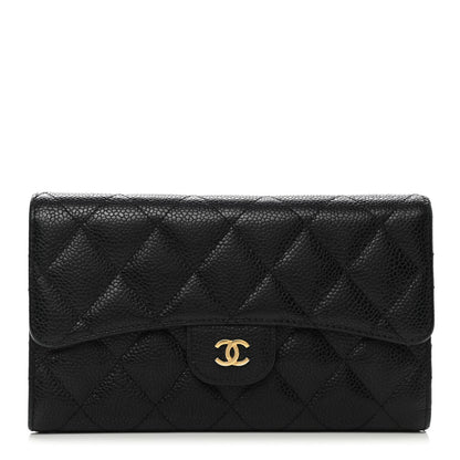 Chanel Caviar Quilted Large Gusset Flap Wallet Black 1 of 15