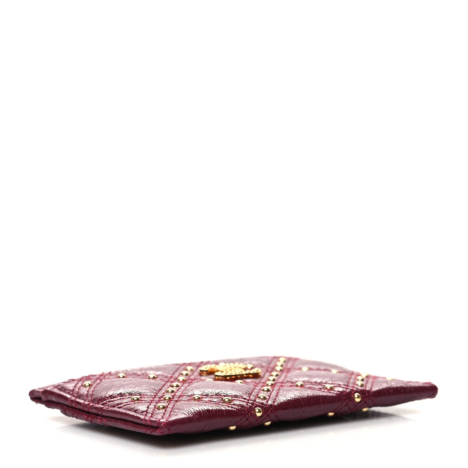 Chanel Glazed Calfskin Studded Quilted Card Holder Burgundy 4 of 10
