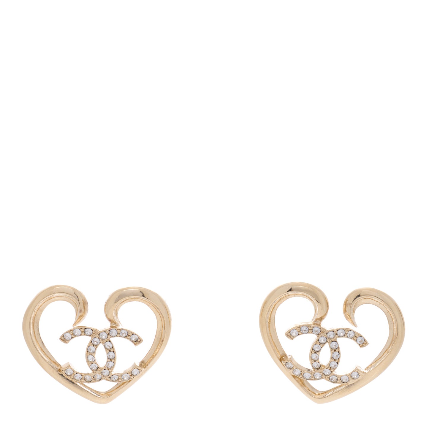 Metal Crystal CC Logo Open Heart Earrings Gold