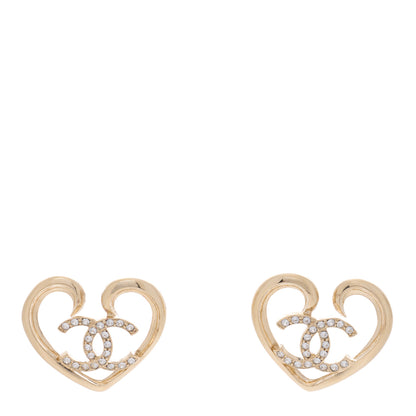 Chanel Metal Crystal CC Logo Open Heart Earrings Gold 1 of 4