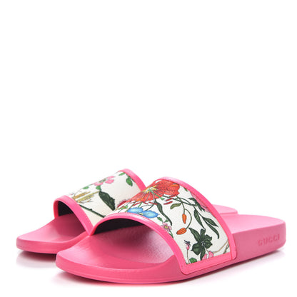 Gucci Canvas Flora Print Slide Sandals 40 Fluorescent Fuchsia 3 of 8