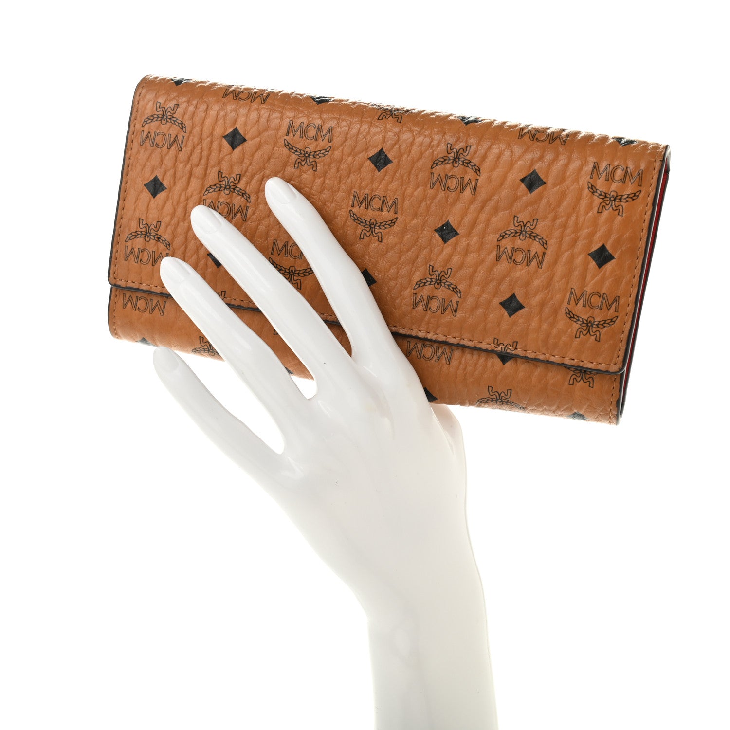 MCM Visetos Large Trifold Flap Wallet Cognac 2 of 9