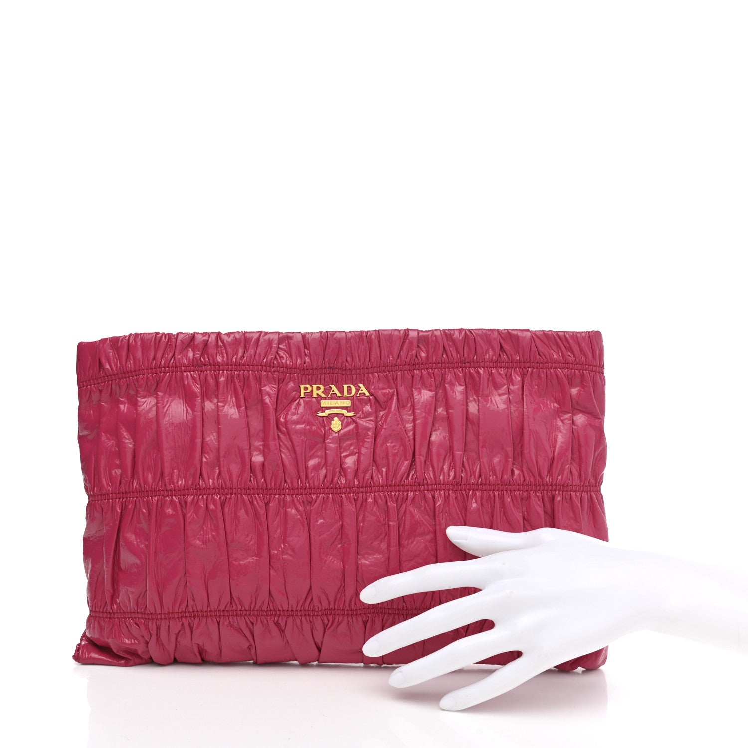 Prada Nappa Gaufre Ruched Clutch Begonia 2 of 8