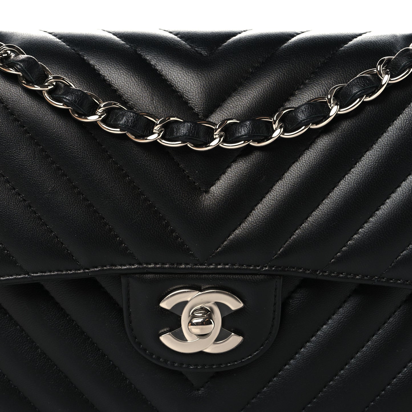 Lambskin Chevron Quilted Small Double Flap Black