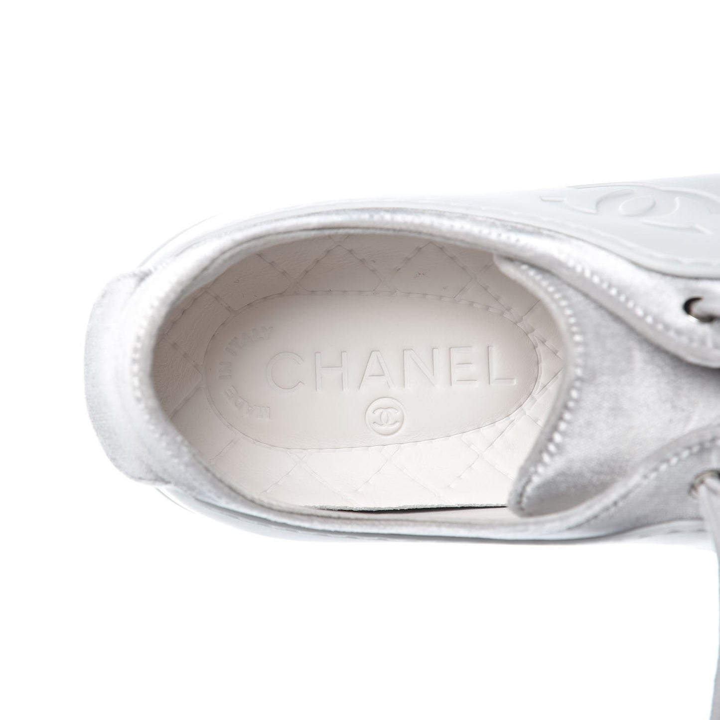 Calfskin Velvet Womens CC Sneakers 40.5 White Silver
