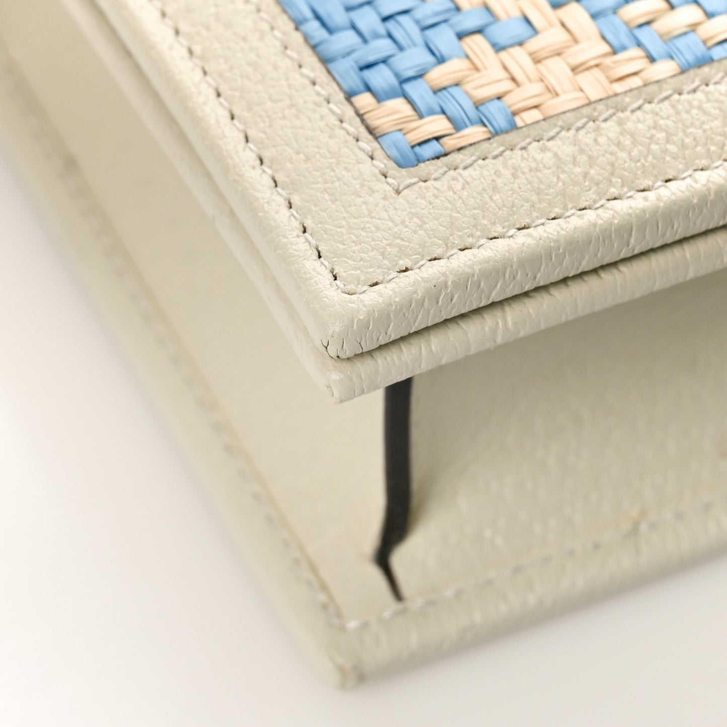 Polished Raffia Textured Dollar Calfskin Houndstooth Mini Diana Chain Bag Natural Light Blue Mystic White