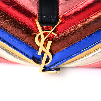 Saint Laurent Metallic Calfskin Matelasse Chevron Monogram Medium College Satchel Multicolor 16 of 17