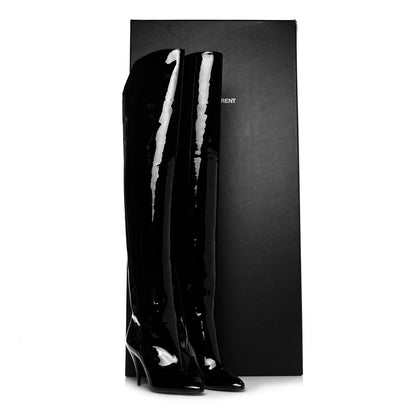 Saint Laurent Patent Kiki 85 Over The Knee Boots 37 Black 7 of 7