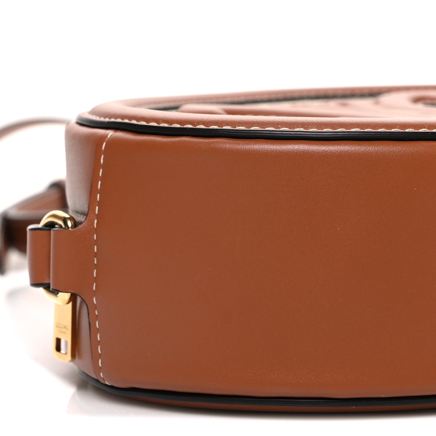 Celine Canvas Calfskin Cuir Triomphe Oval Crossbody Purse Natural Tan 9 of 10