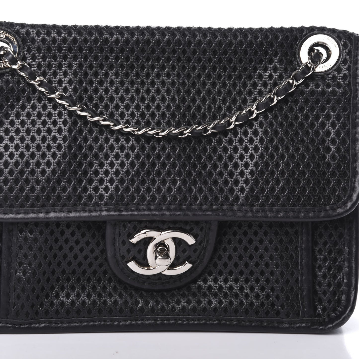 Metallic Perforated Calfskin Small Up In The Air Flap Black