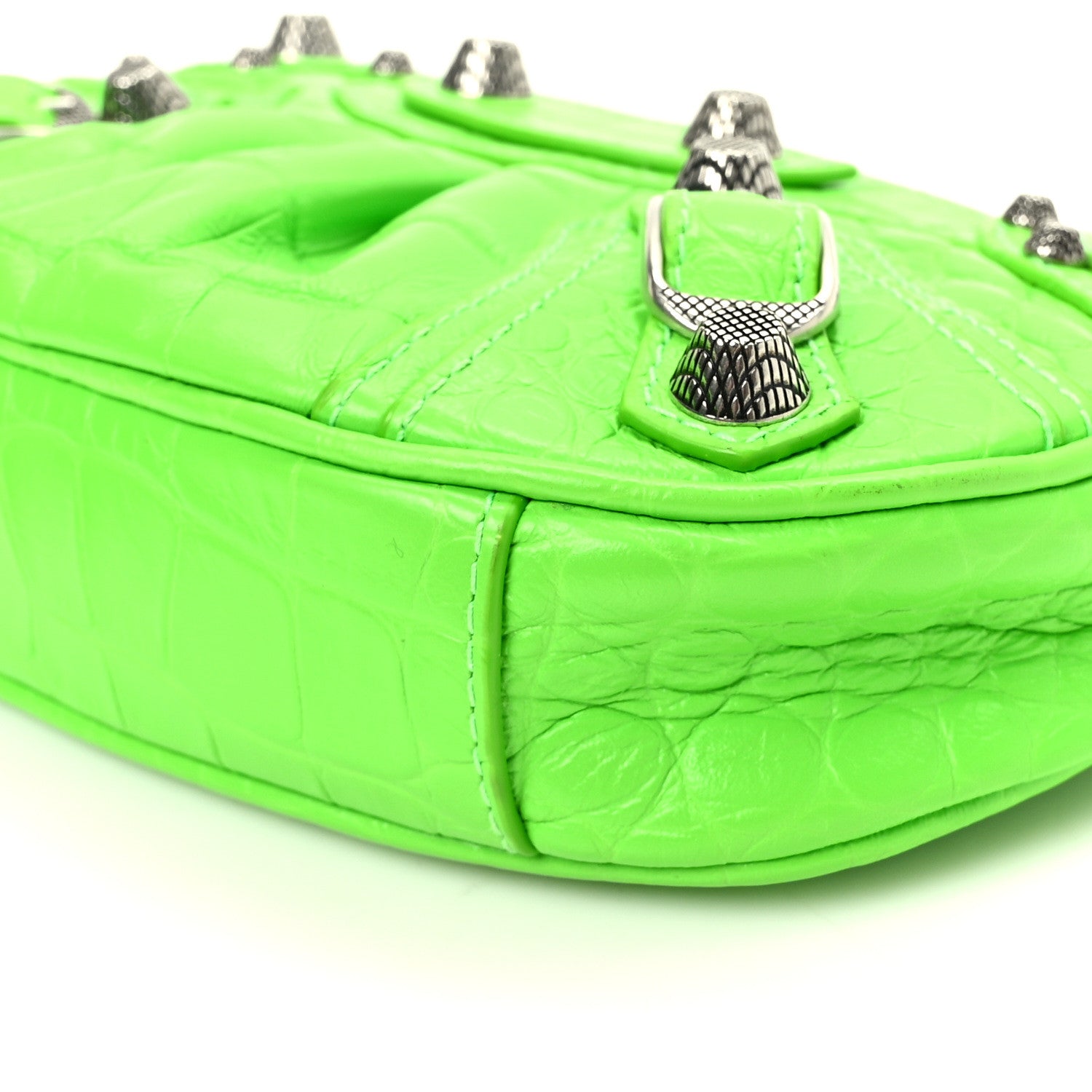 Balenciaga Extra Supple Calfskin Crocodile Embossed Le Cagole Mini Purse With Chain Acid Green 9 of 10