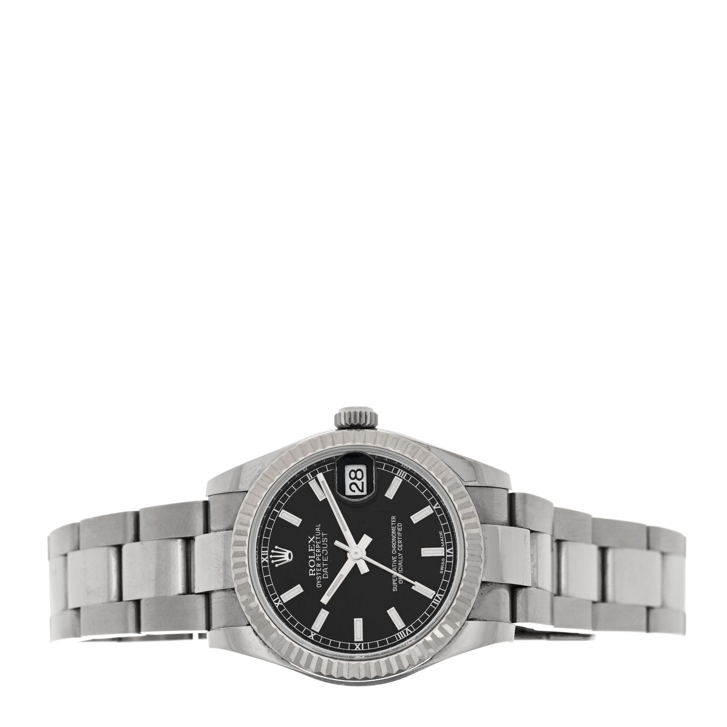 Stainless Steel 18K White Gold 31mm Oyster Perpetual Datejust Watch Black 178274