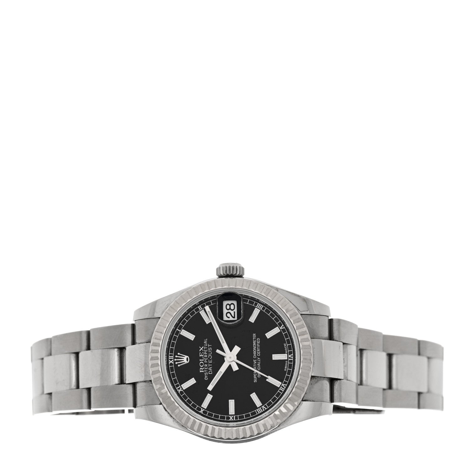 Rolex Stainless Steel 18K White Gold 31mm Oyster Perpetual Datejust Watch Black 178274 2 of 5