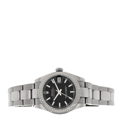 Rolex Stainless Steel 18K White Gold 31mm Oyster Perpetual Datejust Watch Black 178274 2 of 5