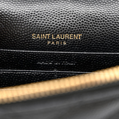 Saint Laurent Grain De Poudre Matelasse Chevron Monogram Envelope Chain Wallet Black 6 of 12