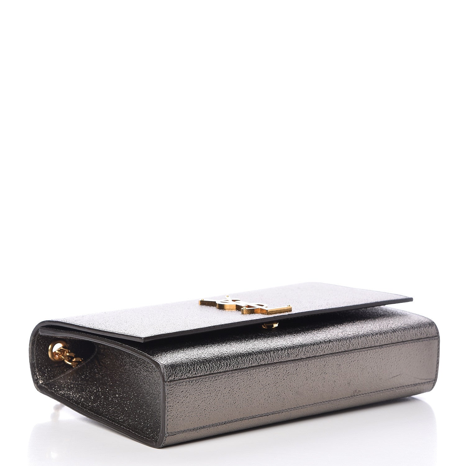 Saint Laurent Metallic Grain De Poudre Medium Classic Monogram Kate Satchel Grey 4 of 12