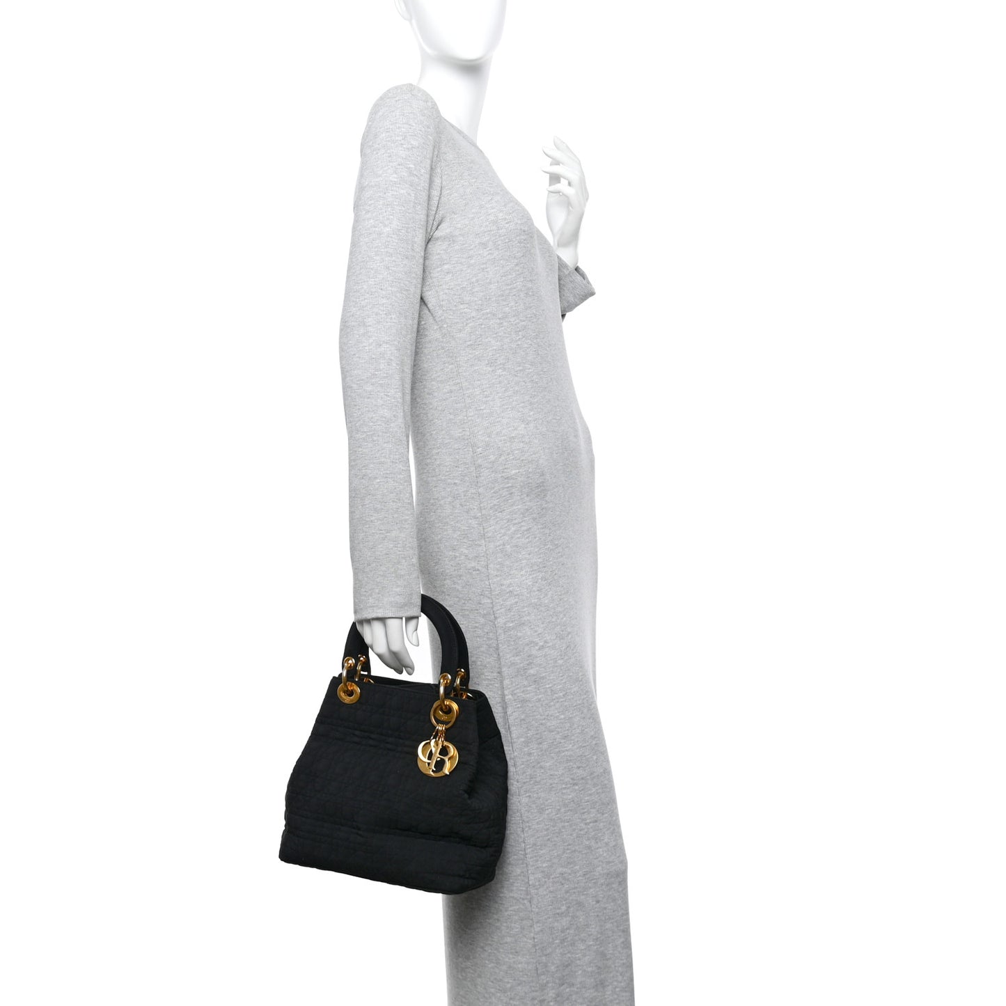 Nylon Cannage Medium Lady Dior Black