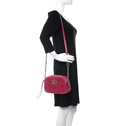 Gucci Velvet Matelasse Small GG Marmont Chain Shoulder Bag Light Raspberry Rose 2 of 9