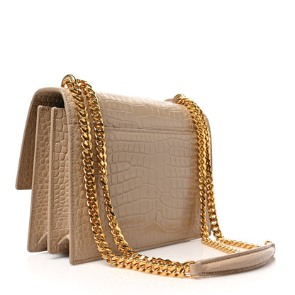 Saint Laurent Calfskin Crocodile Embossed Medium Monogram Sunset Dark Beige 3 of 8