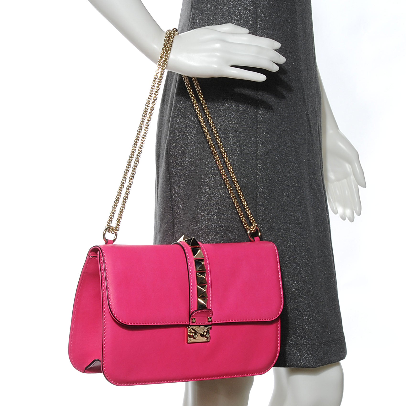 Valentino Garavani Vitello Large Glam Lock Rockstud Flap Pop Fuxia 2 of 6