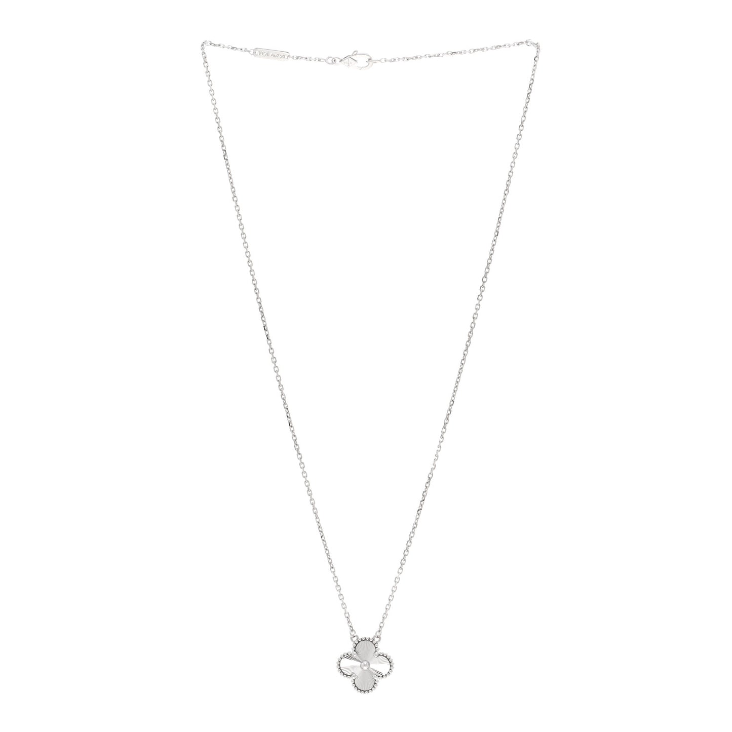 18K White Gold Guilloche Vintage Alhambra Pendant Necklace