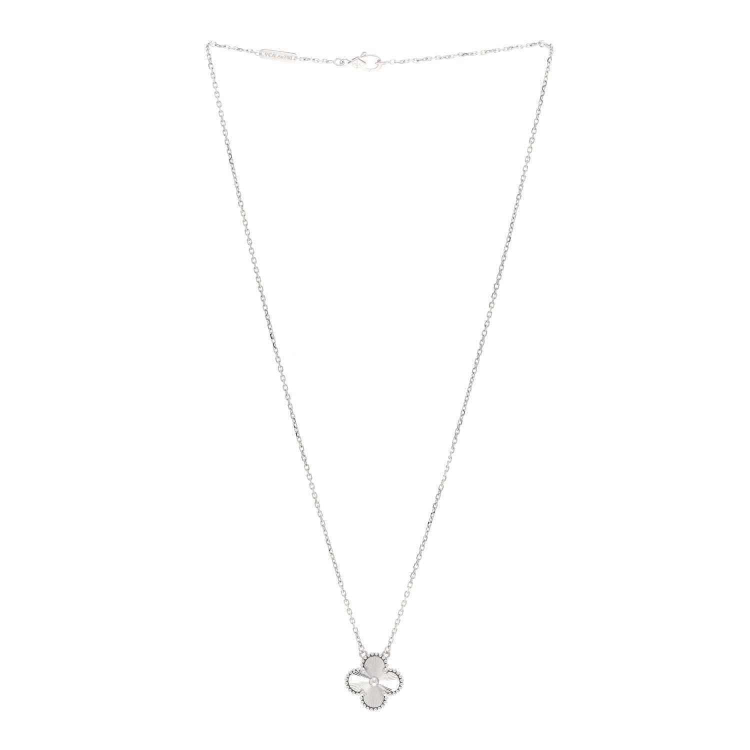 Van Cleef & Arpels 18K White Gold Guilloche Vintage Alhambra Pendant Necklace 3 of 6