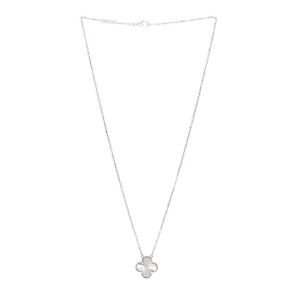 Van Cleef & Arpels 18K White Gold Guilloche Vintage Alhambra Pendant Necklace 3 of 6