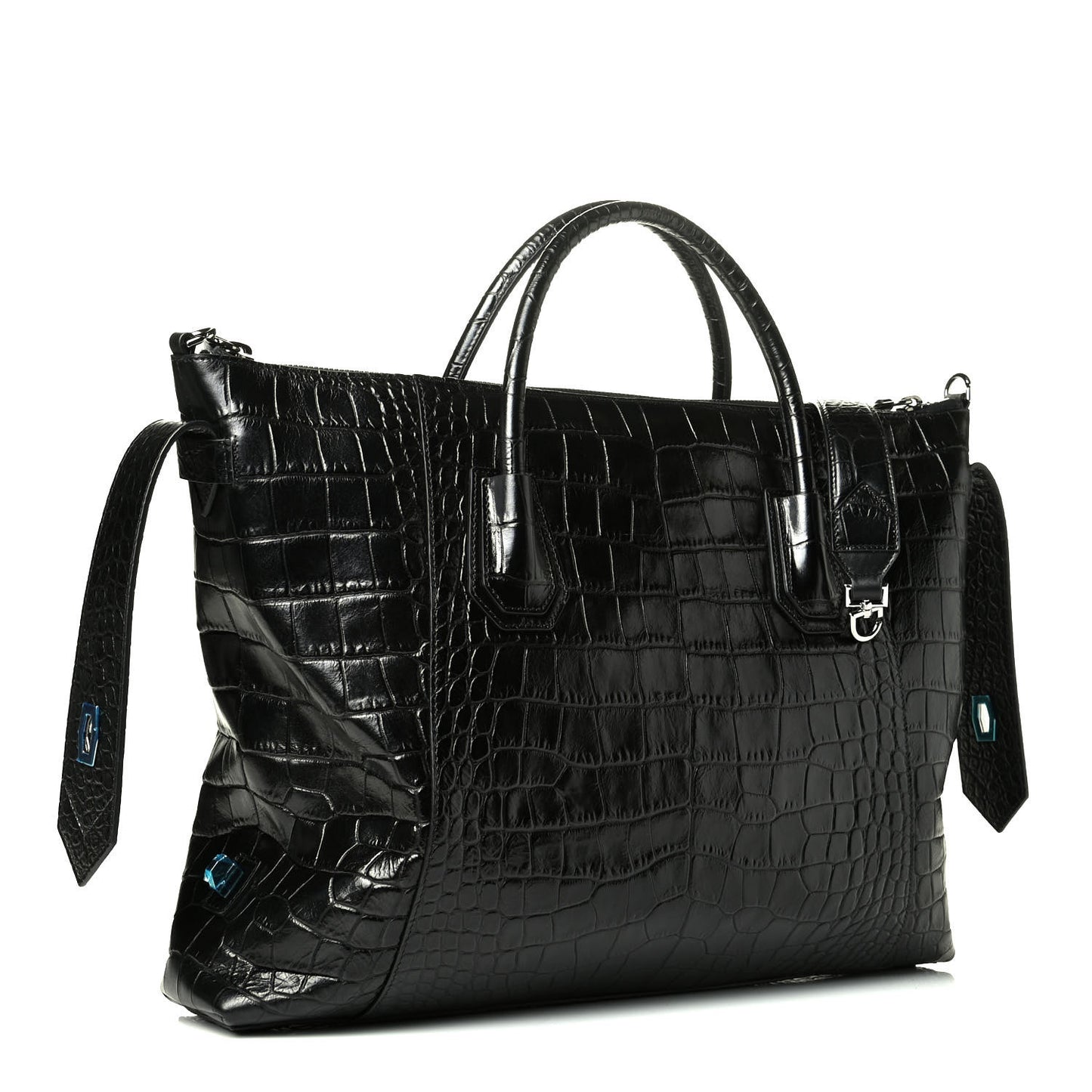 Calfskin Crocodile Embossed Medium Soft Antigona Black