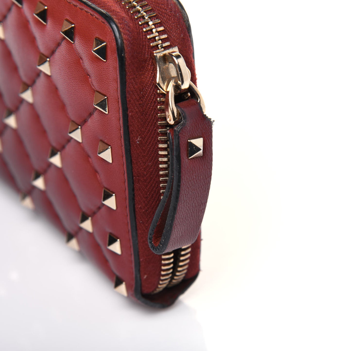Nappa Rockstud Spike Zip Around Wallet Rubino