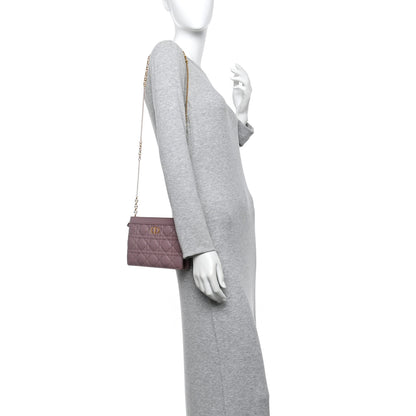 Christian Dior Calfskin Cannage Caro Zipped Pouch With Chain Peony Pink 2 of 12