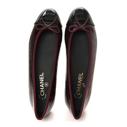 Chanel Crocodile Embossed Patent CC Cap Toe Ballerina Flats 40 Burgundy 2 of 9