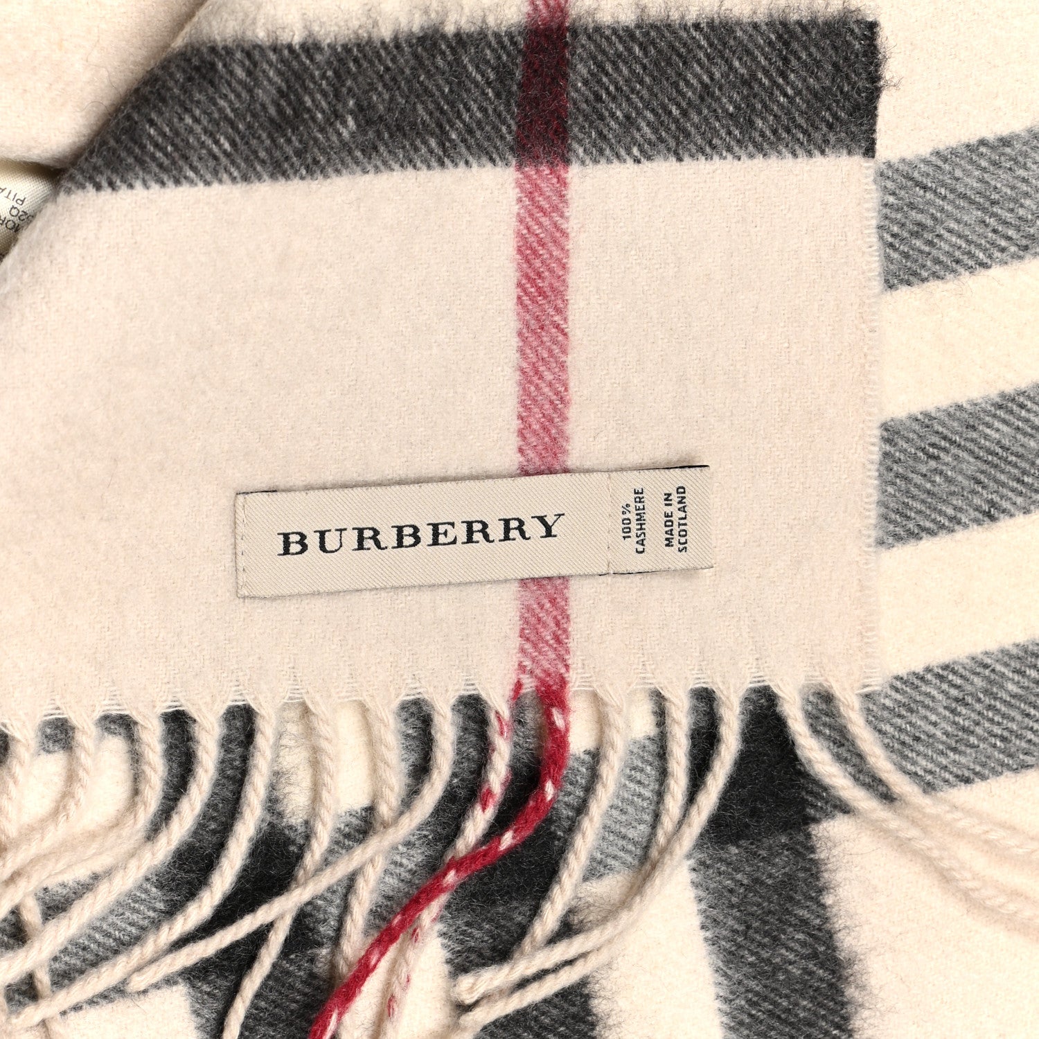 Burberry Cashmere Giant Check Fringe Scarf Ivory 4 of 4