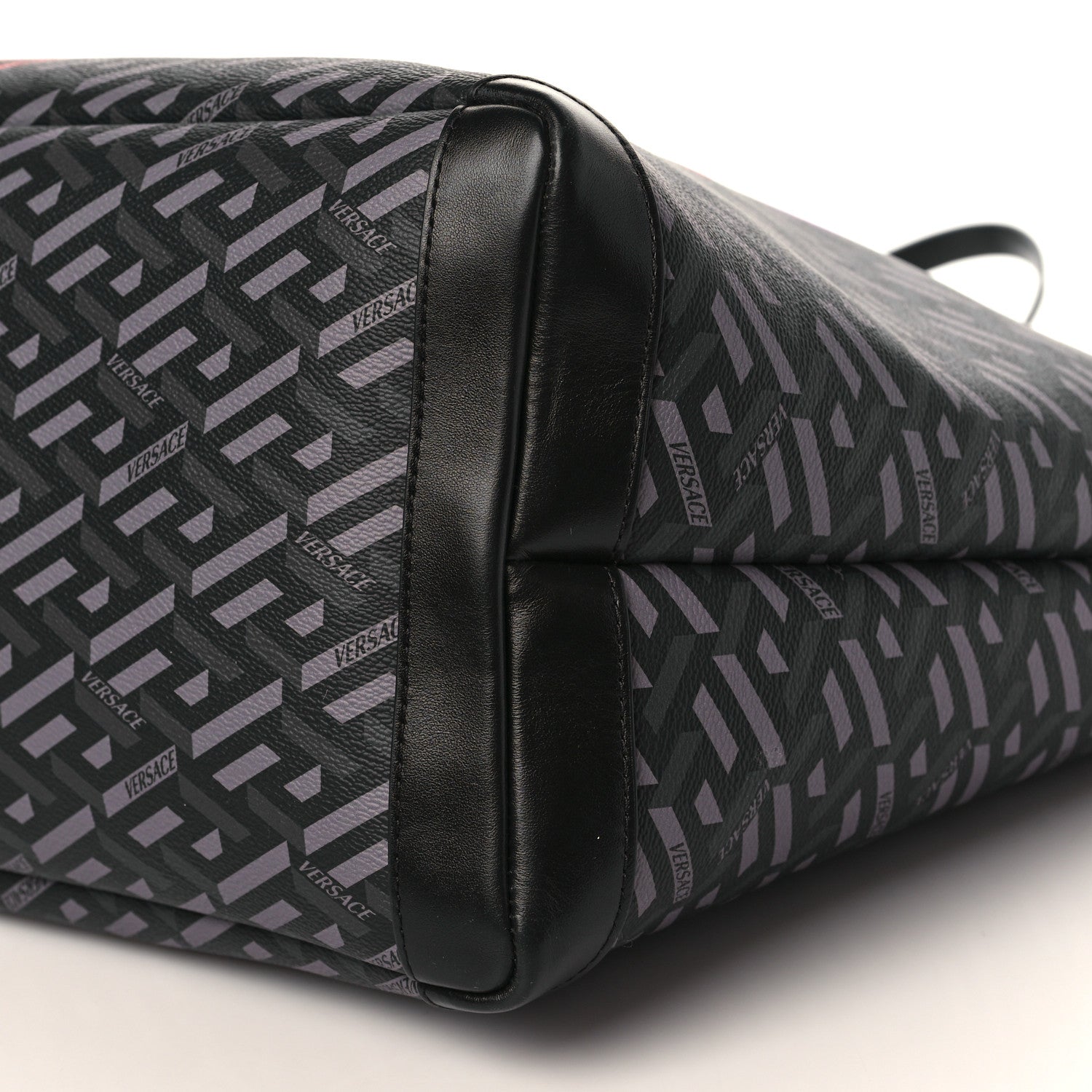 Versace Coated Canvas Calfskin La Greca Medusa Music Signature Shopper Tote Bag Black Grey 10 of 11