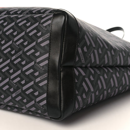 Versace Coated Canvas Calfskin La Greca Medusa Music Signature Shopper Tote Bag Black Grey 10 of 11