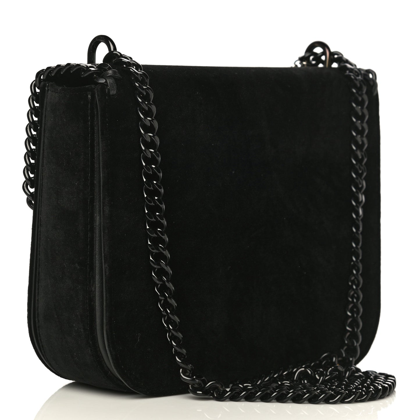 Velvet Effect Medium Falabella Box Shoulder Bag Black