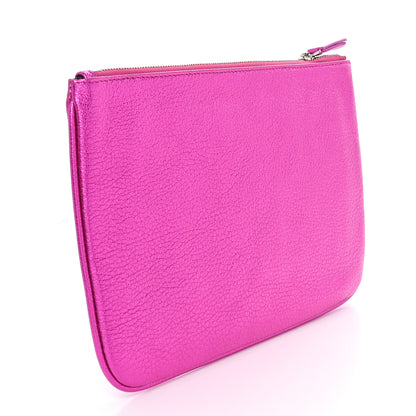 Balenciaga Metallic Goatskin Logo Large Everyday Zip Pouch Rose Fuchsia Black 3 of 7
