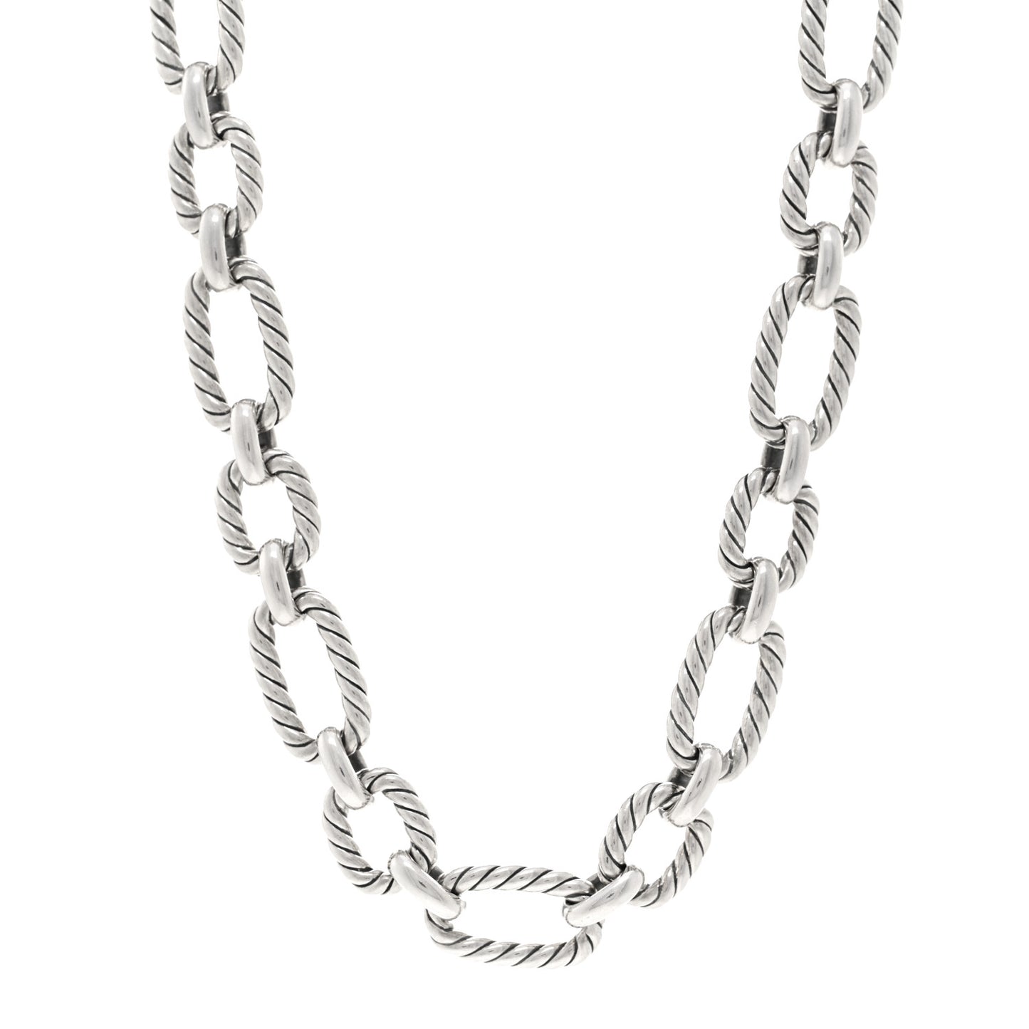 Sterling Silver Blue Sapphire 12.5mm Cushion Link Chain Necklace