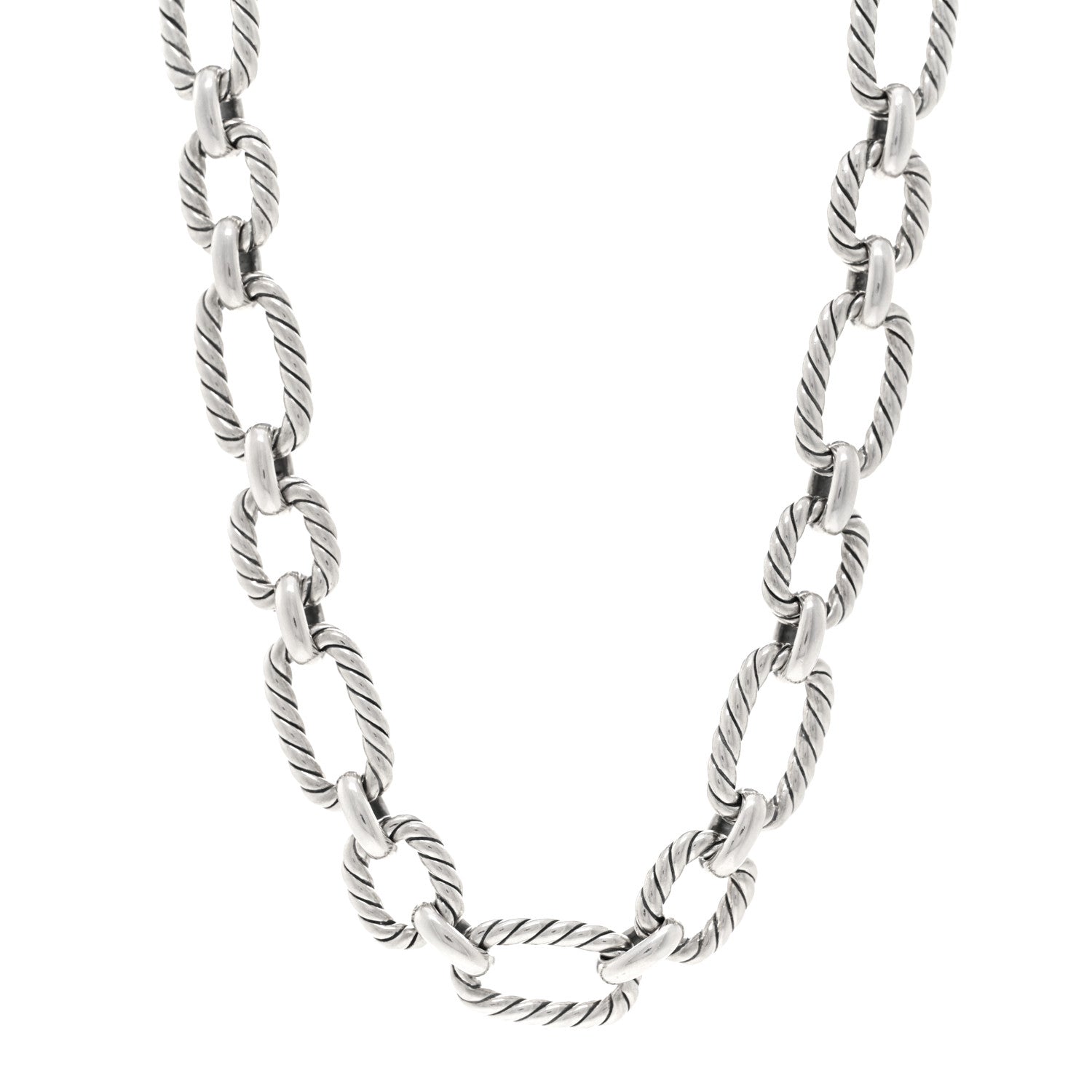 David Yurman Sterling Silver Blue Sapphire 12.5mm Cushion Link Chain Necklace 1 of 5