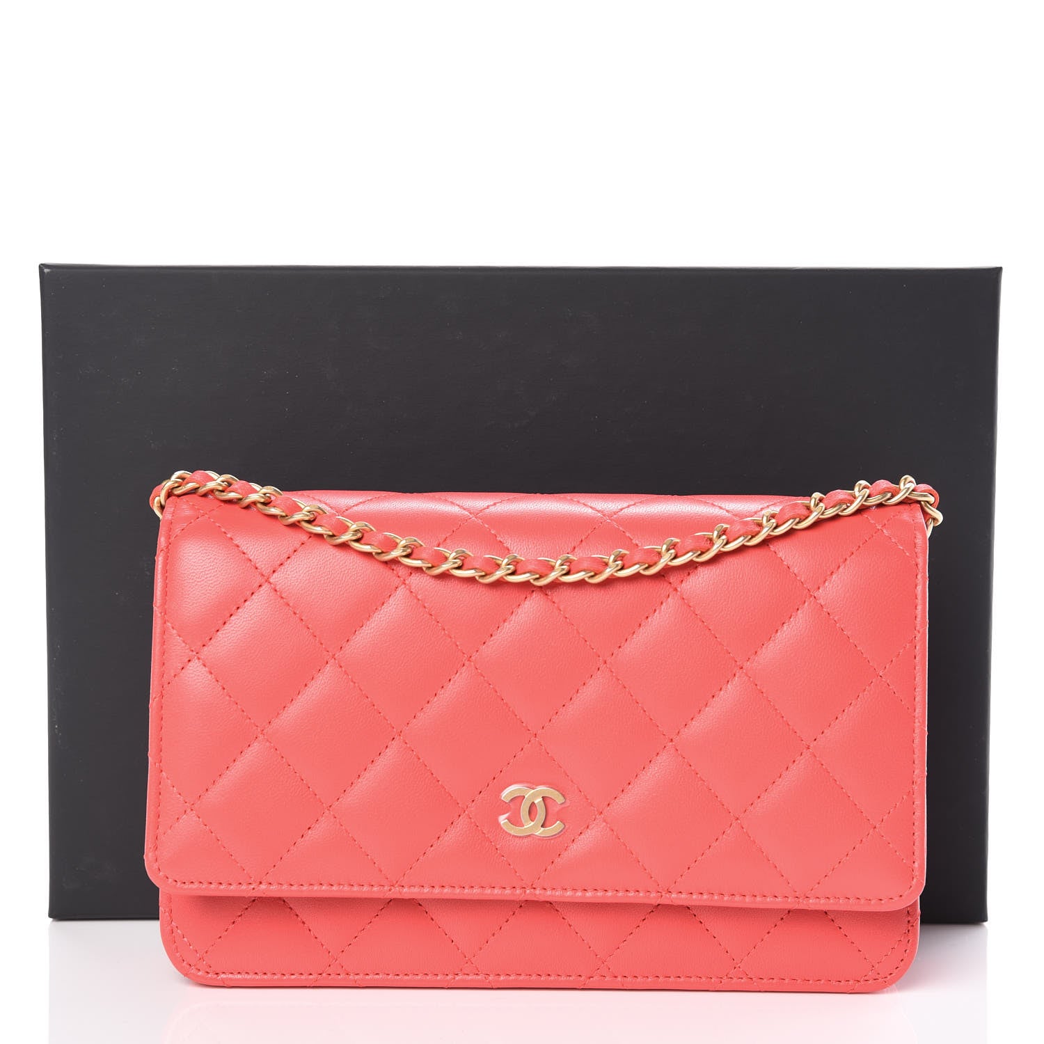 Chanel Lambskin Quilted Wallet On Chain WOC Red 11 of 11