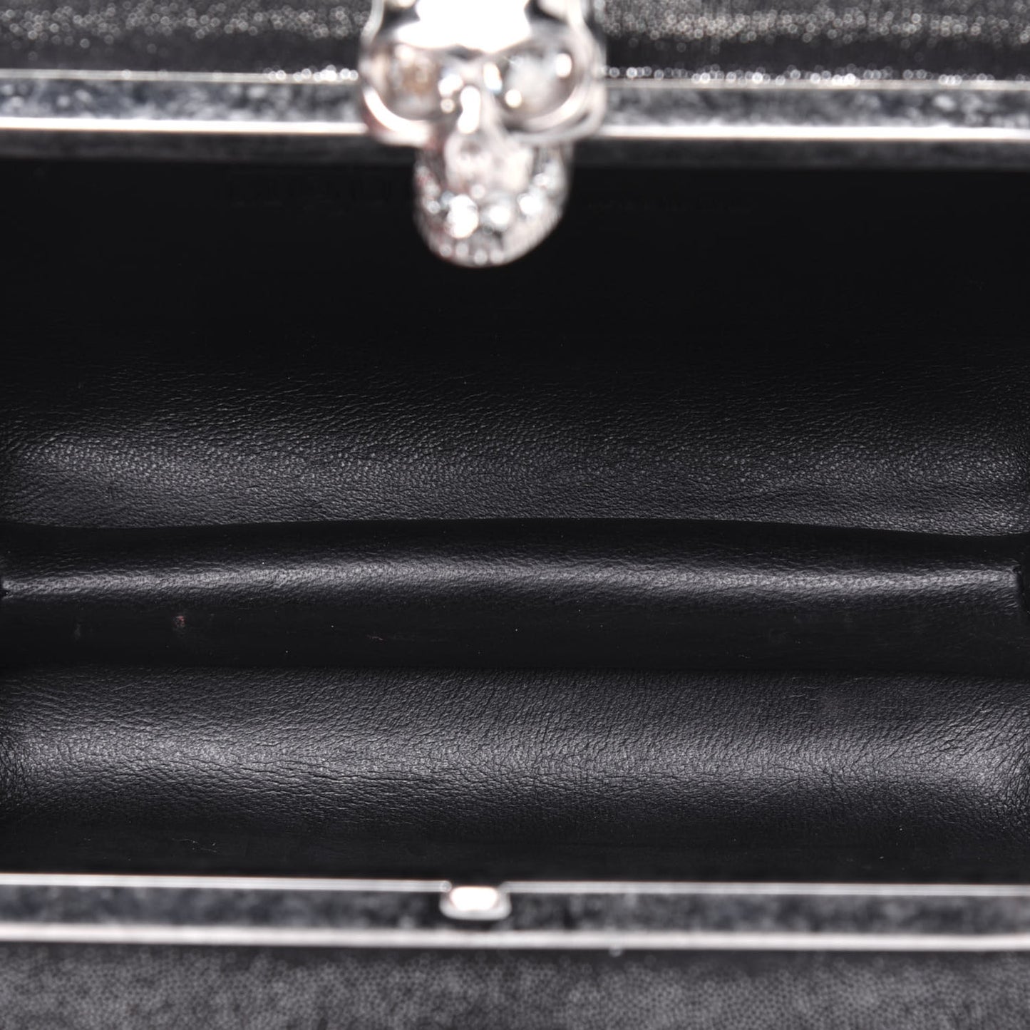 Metallic Suede Skull Box Clutch Black