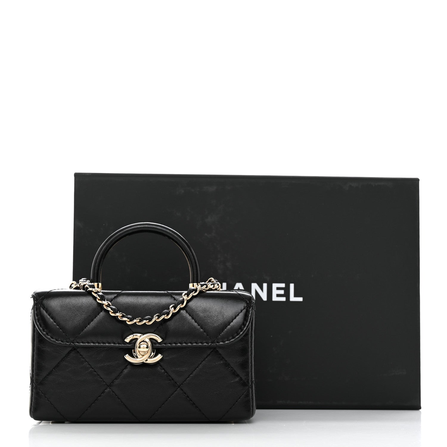 Chanel Shiny Calfskin Quilted Small CC Top Handle Box Bag Black 11 of 11