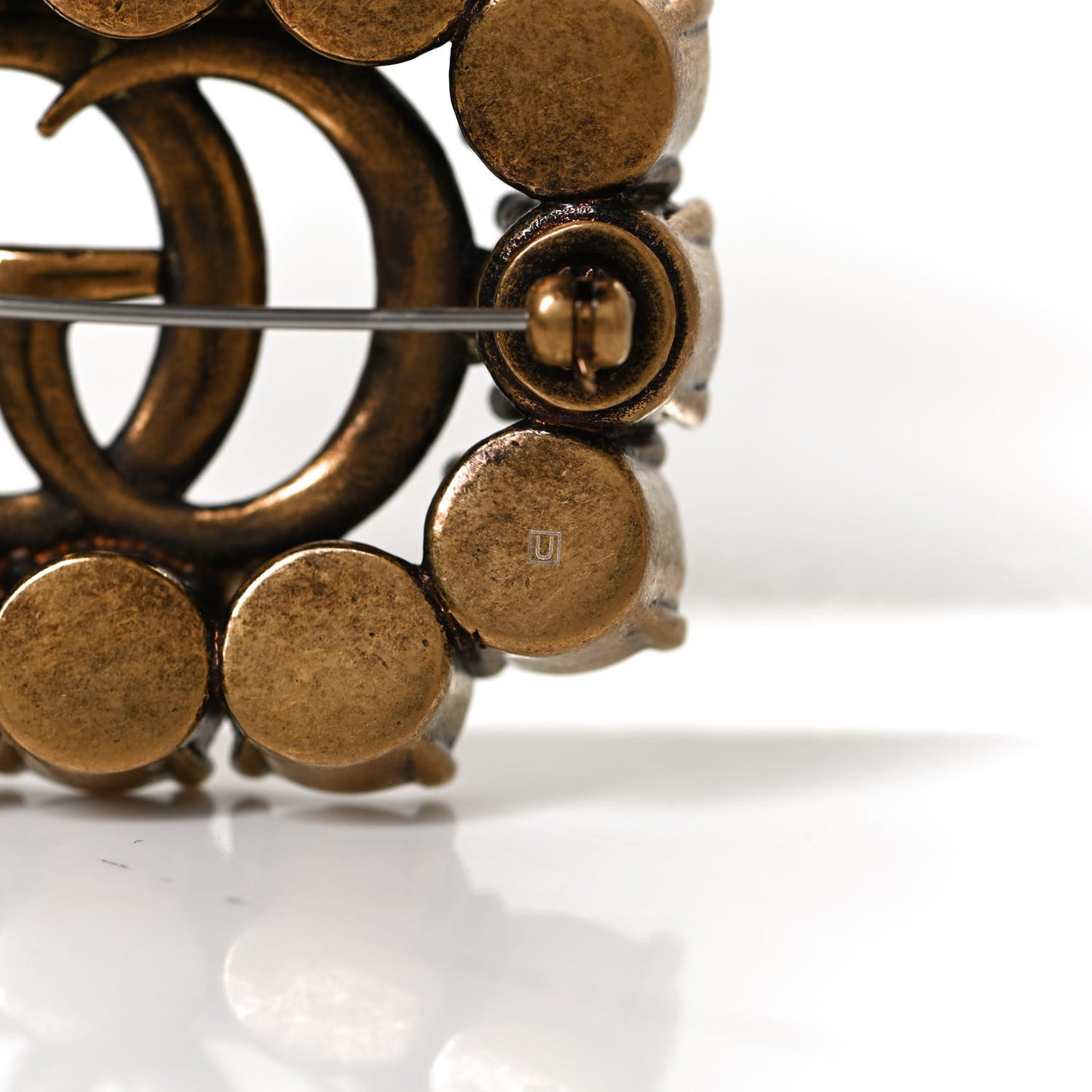 Metal Crystal Double G Brooch Aged Gold