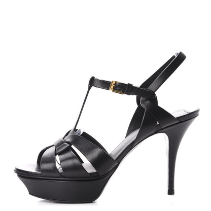 Saint Laurent Calfskin Tribute 75 Platform Sandals 38.5 Black 1 of 11