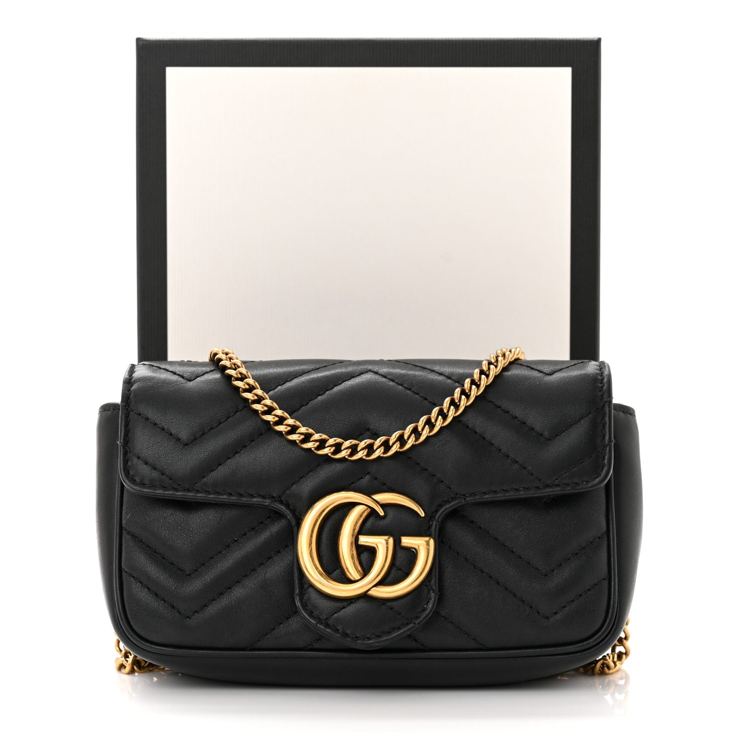 Calfskin Matelasse Super Mini GG Marmont Shoulder Bag Black
