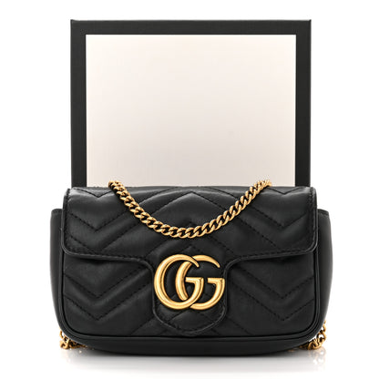 Gucci Calfskin Matelasse Super Mini GG Marmont Shoulder Bag Black 11 of 11