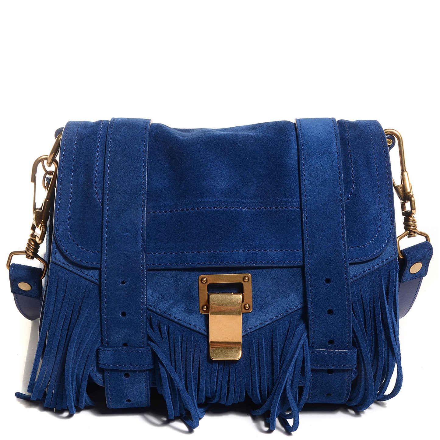 Suede Fringed PS1 Crossbody Pouch Cadet Blue