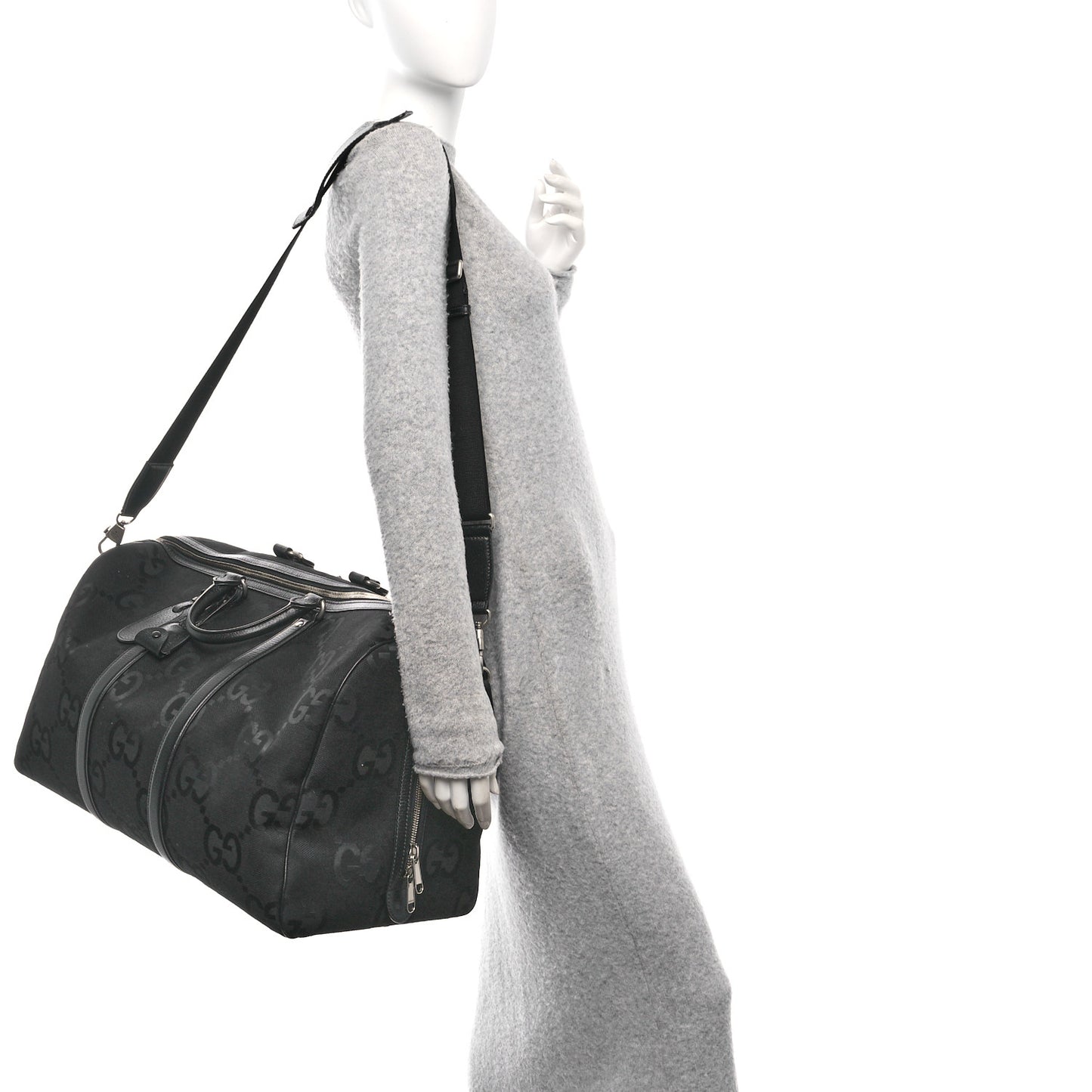 Monogram Jumbo GG Textured Dollar Calfskin Large Duffle Bag Black