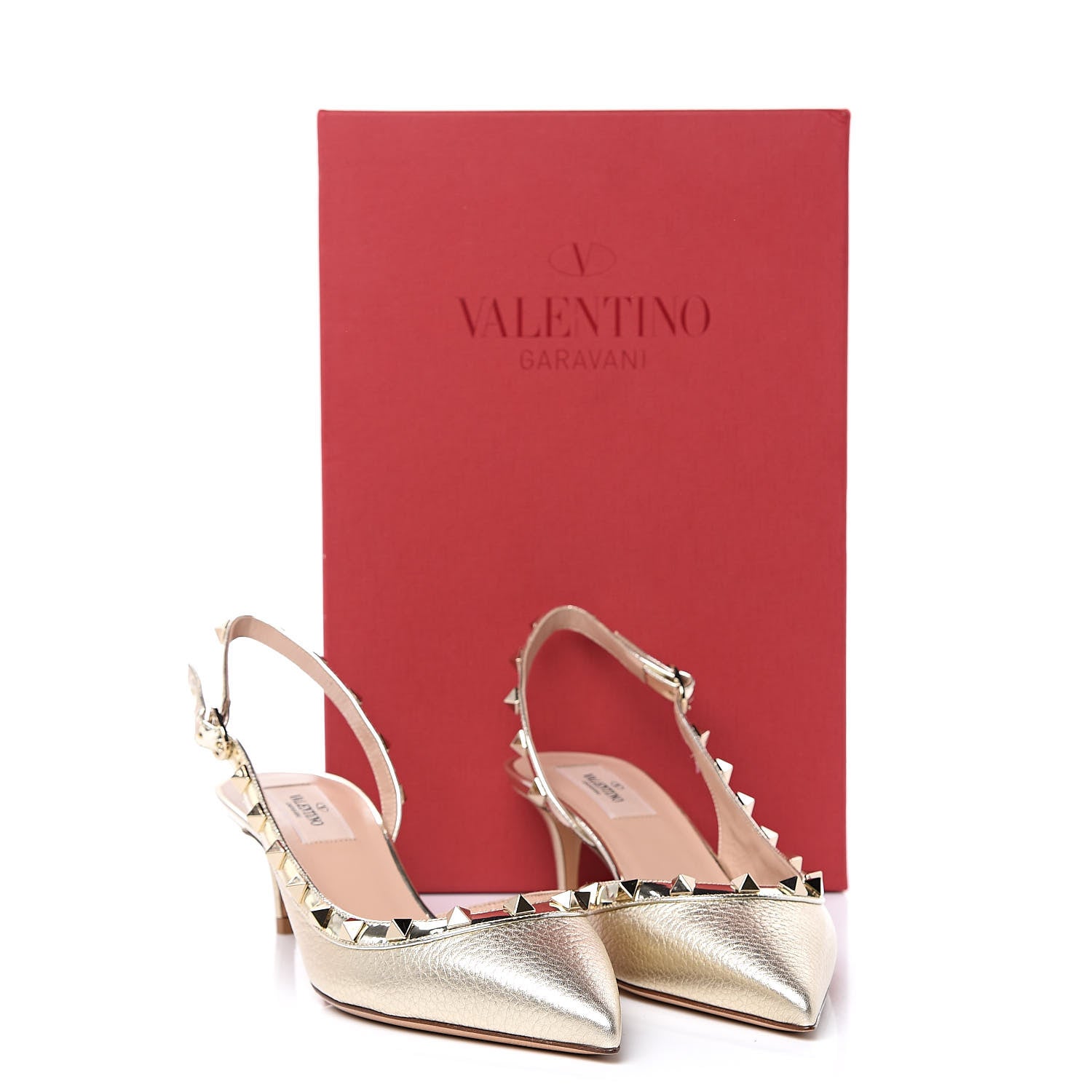 Valentino Garavani Metallic Pebbled Calfskin Rockstud Half D'Orsay Slingback 50mm Pumps 37.5 Platino 9 of 9