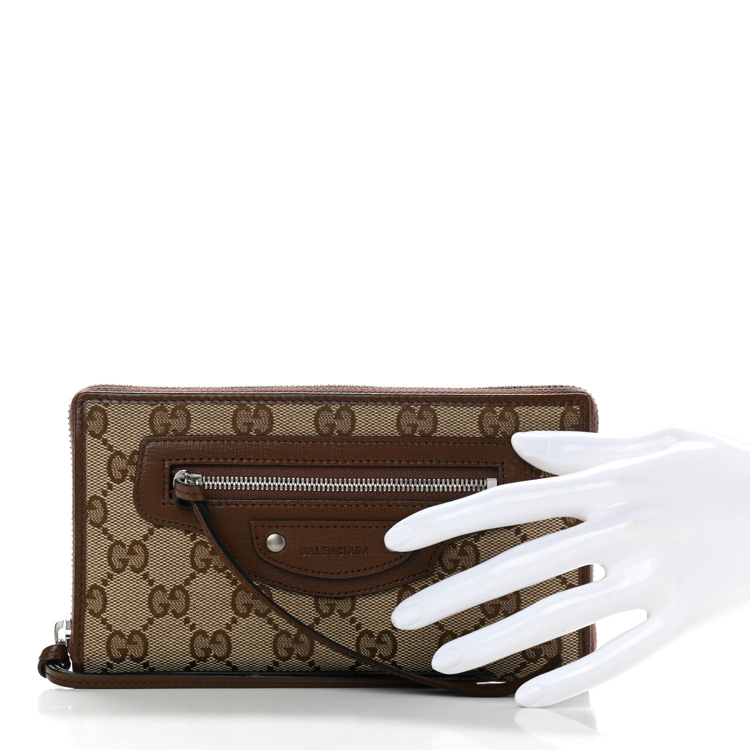 Balenciaga X GUCCI GG Monogram Azalea Calfskin Neo Classic Zip Around Wallet Beige Ebony Brown Sugar 2 of 7