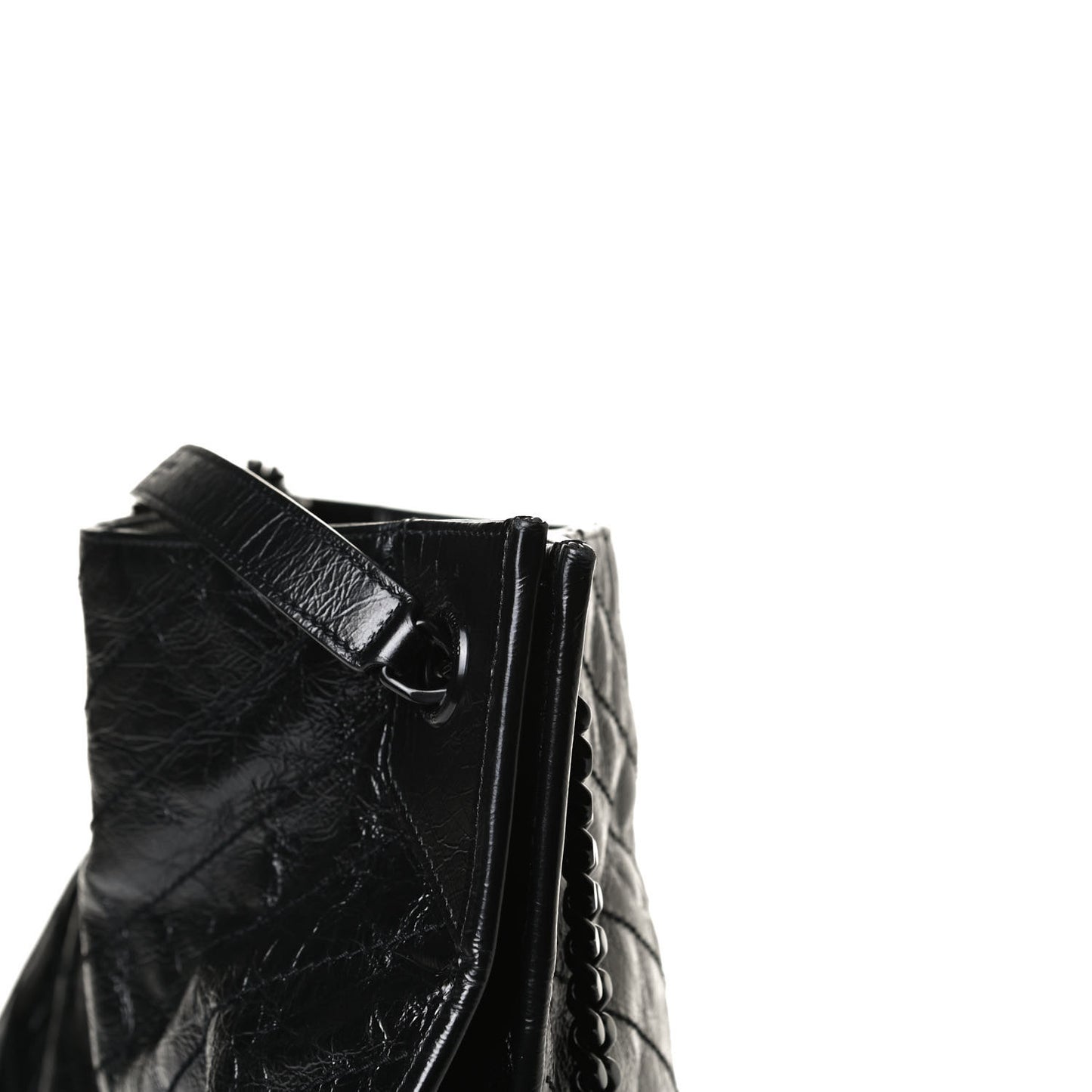 Crinkled Calfskin Matelasse Monogram Large Niki Shopper Tote Black